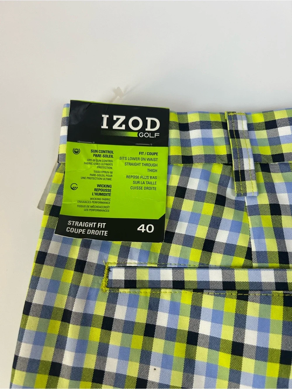 IZOD Golf Men’s Size 40 Straight Fit Plaid Shorts NWT Green Blue 10” Inseam